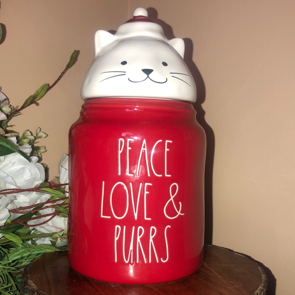 RAE DUNN BY MAGENTA Ceramic Pet Treat Canister PEACE LOVE & PURRS